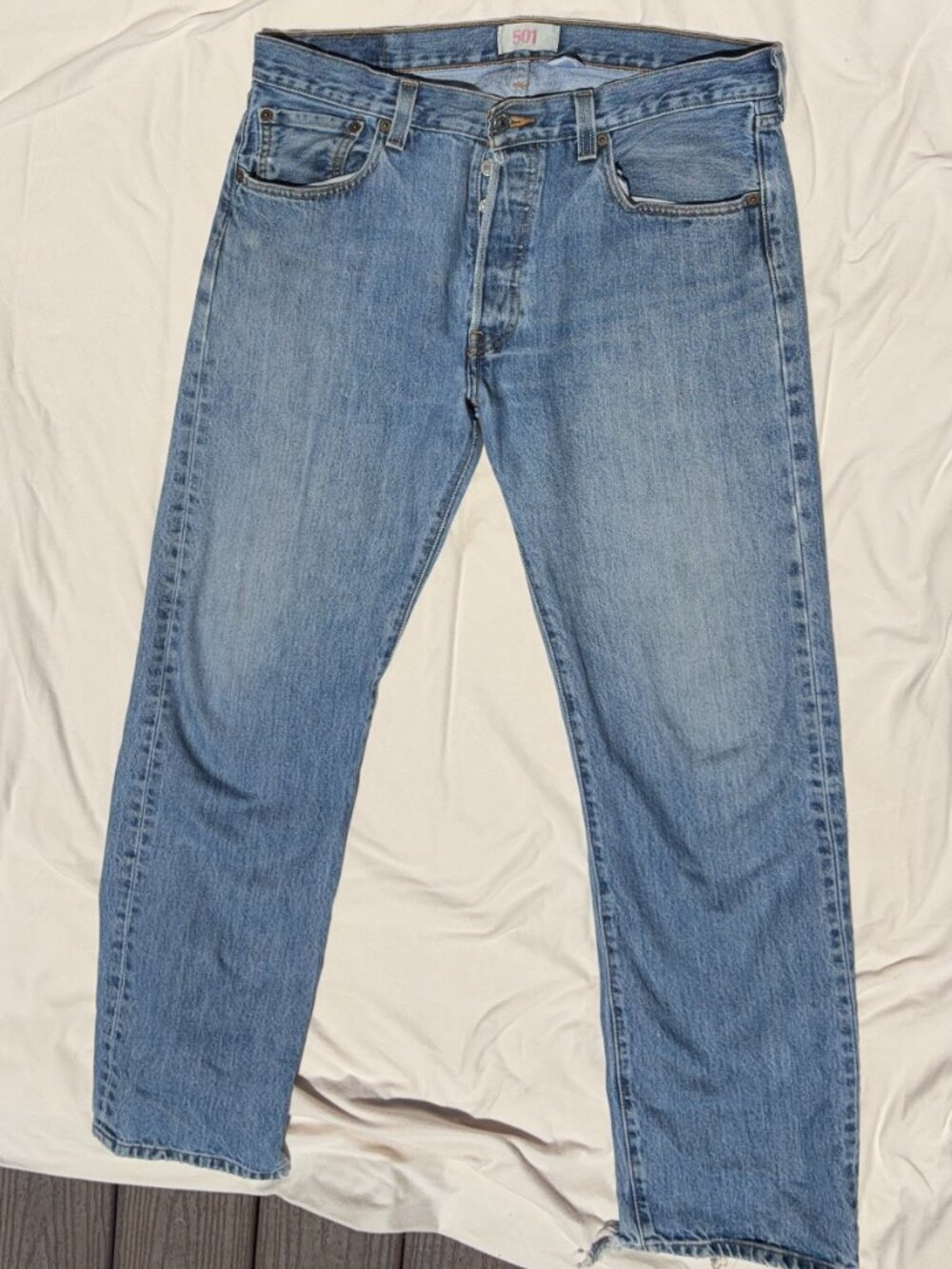 Y2K Levi's 501 Jeans 34 Vintage Made in Mexico 100% Cotton Distressed Hem